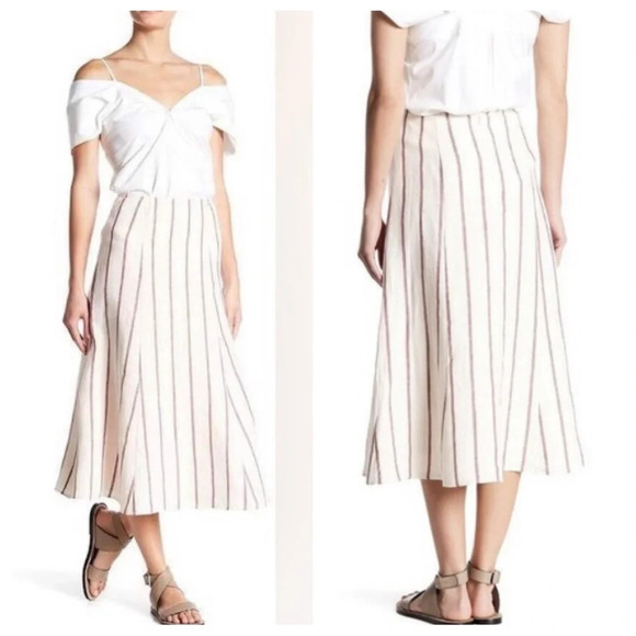 Theory Zimri Striped Linen Skirt/Beige & Red, 16725 - Picture 1 of 14